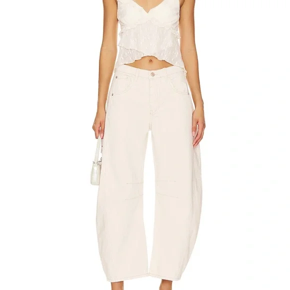 Free People x We The Free Cream Barrel Jeans - Picture 4 of 10